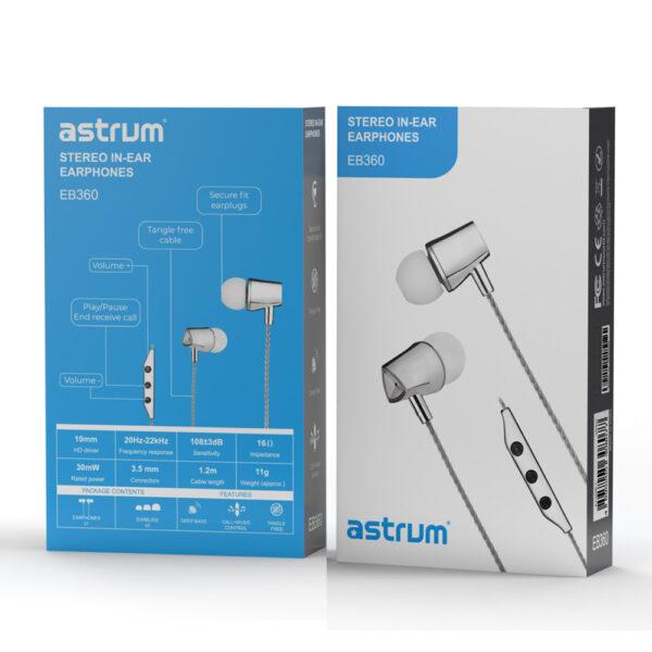 EB360 Metal Stereo Earphones with Mic - White