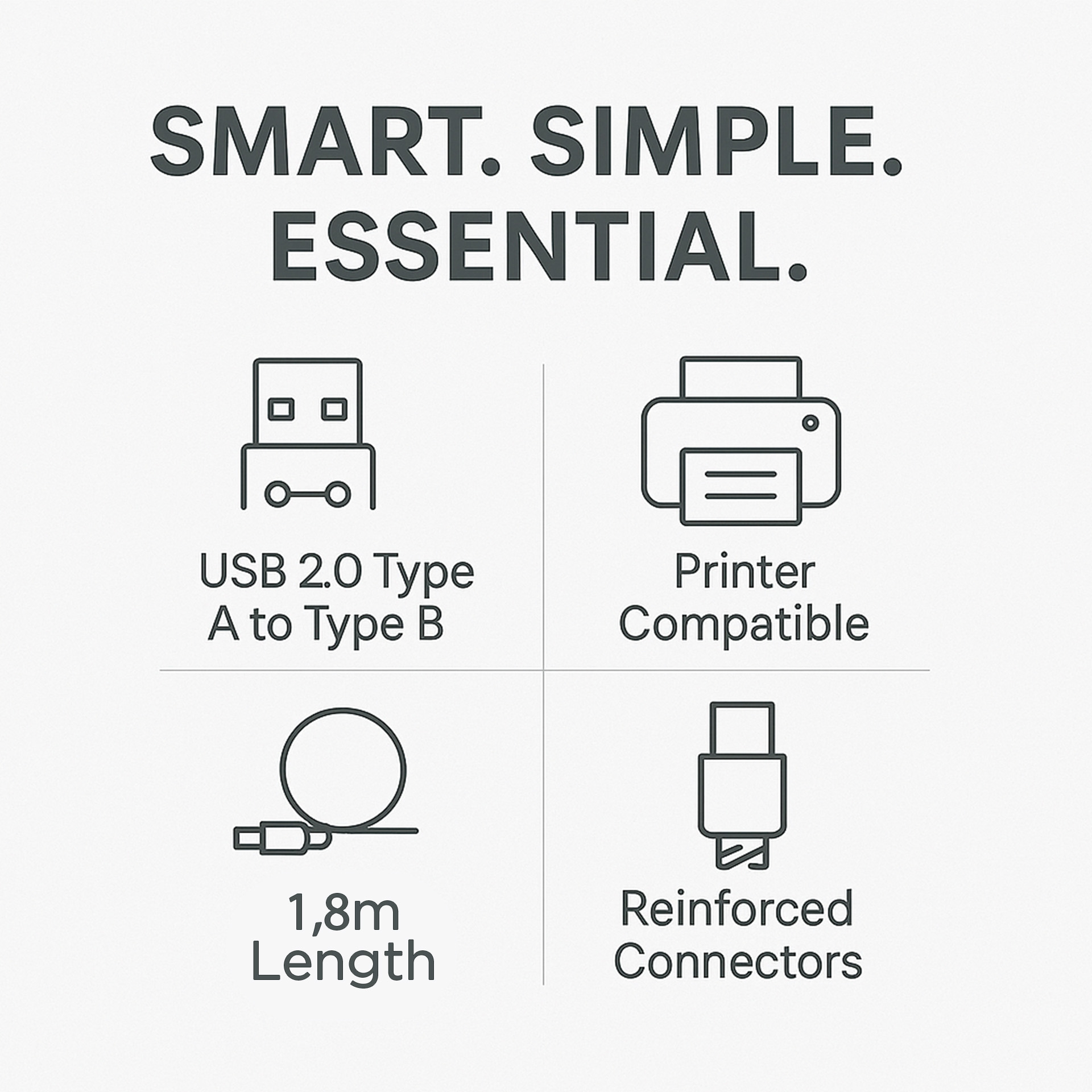 UB201 USB 2.0 Male to Male 1.8m Printer Cable
