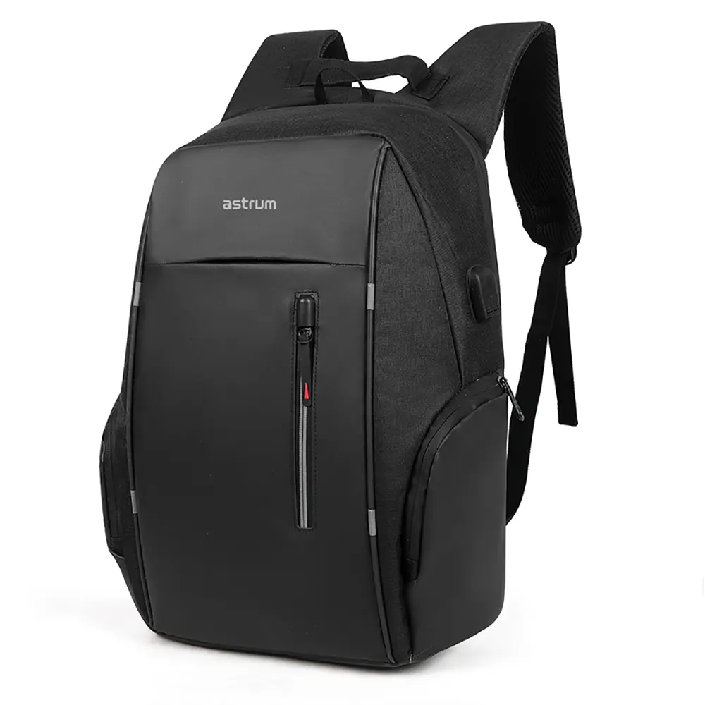LB210 15" PU + Nylon Laptop Backpack with USB - Black