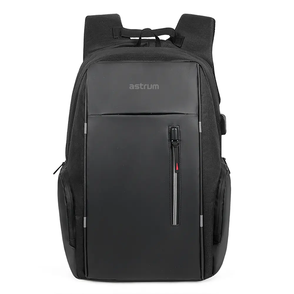 LB210 15" PU + Nylon Laptop Backpack with USB - Black