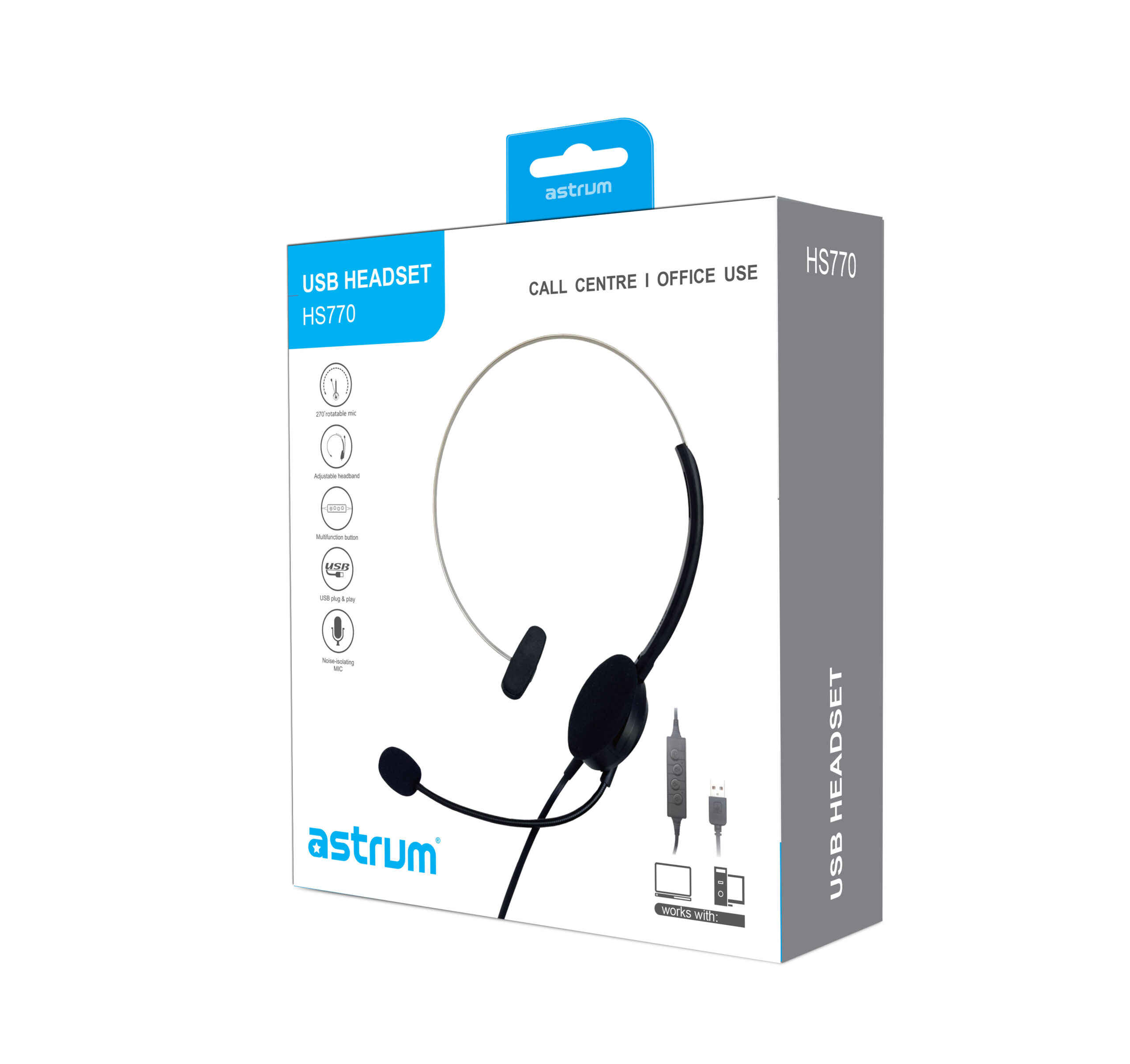 HS770 Single-Sided USB Headset with Flexible Mic