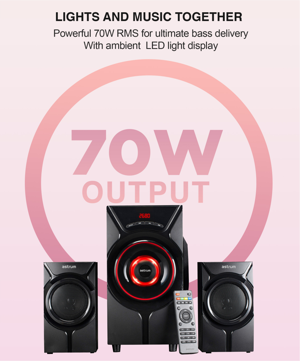 SM410 70W 2.1CH LED Light Multimedia Wireless Speaker