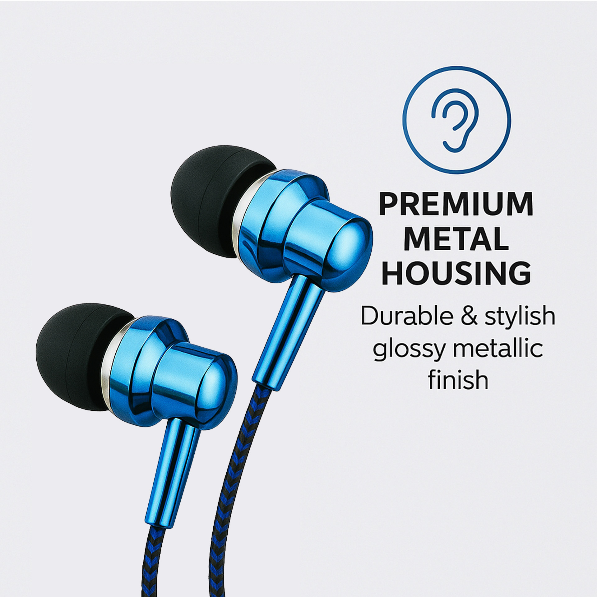 EB250 Electro Painted Stereo Earphones with Mic - Blue