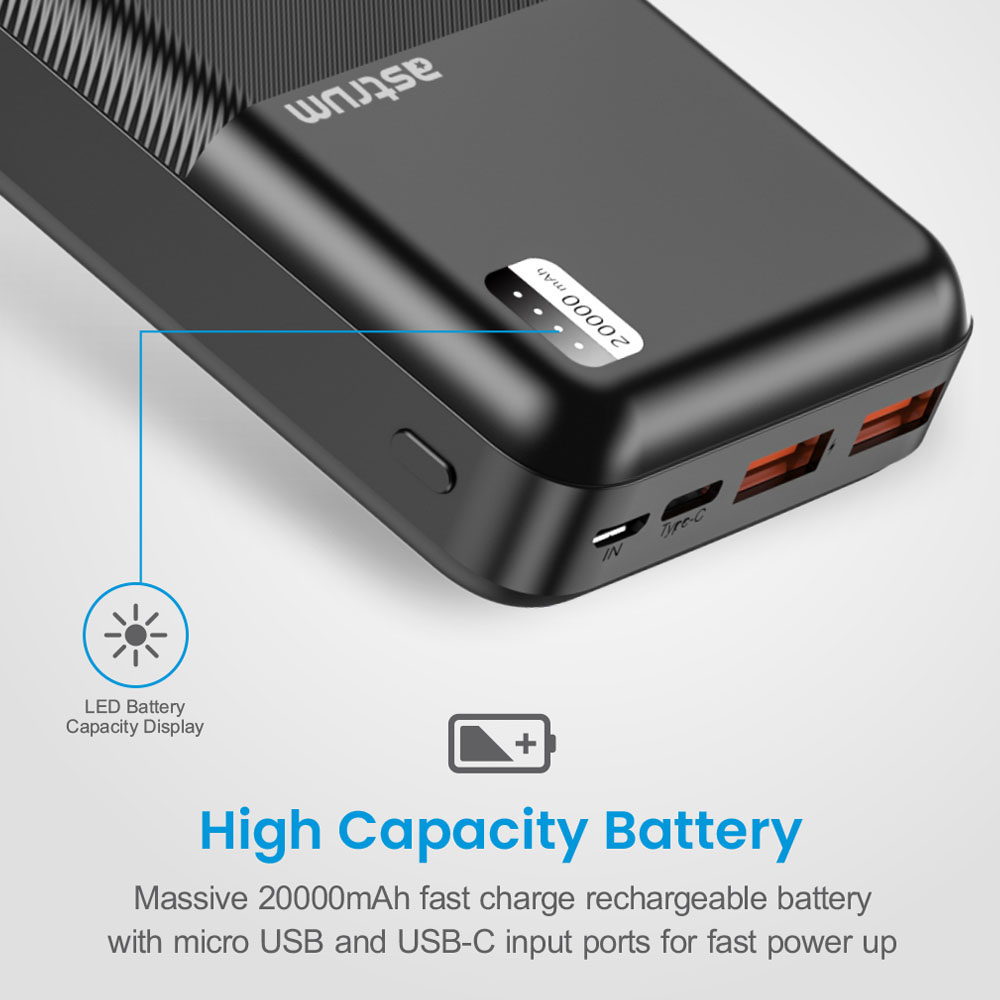 PB205 Dual USB Ultra Slim Fast Charge Power Bank 20000mAh 2.1A