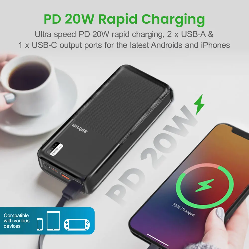 PB255 Dual USB Portable PD20W Fast Charge Power Bank 20000mAh