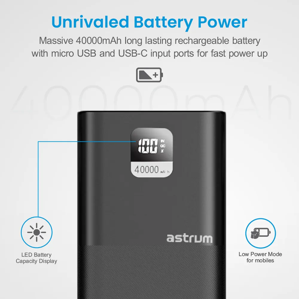 PB455 PD100W Fast Charge Power Bank for Laptop/Mobile 40000mAh 3A