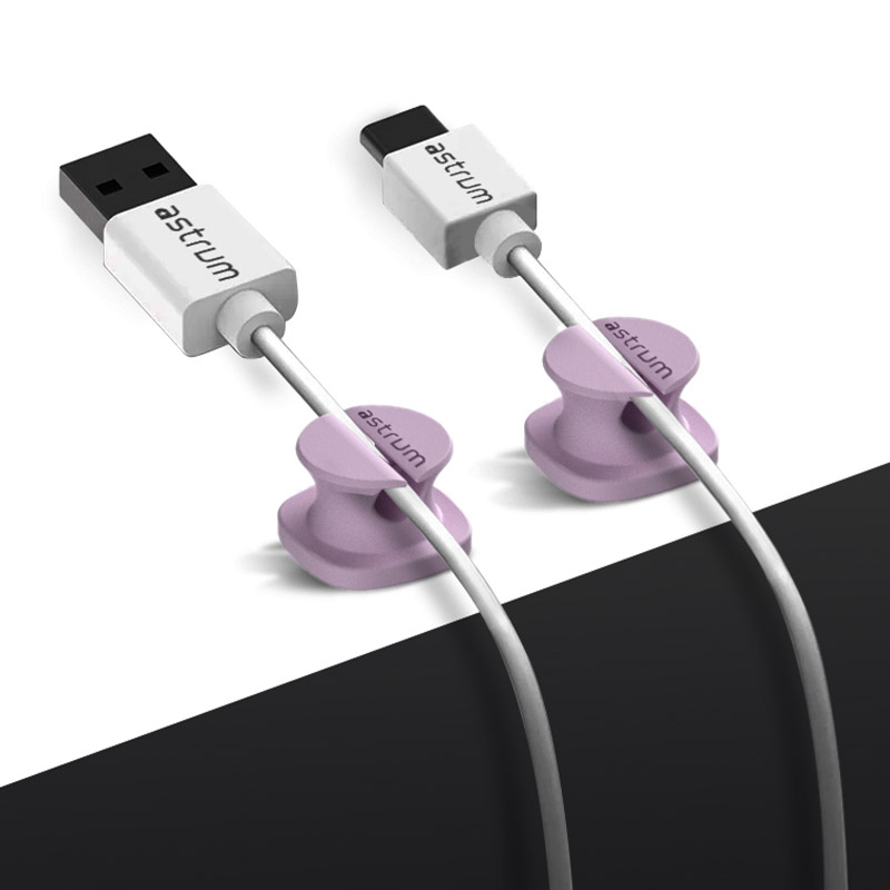 Astrum CO060 Mini Cable Organizer Clips - 4 Piece Set for Cable Management-Purple
