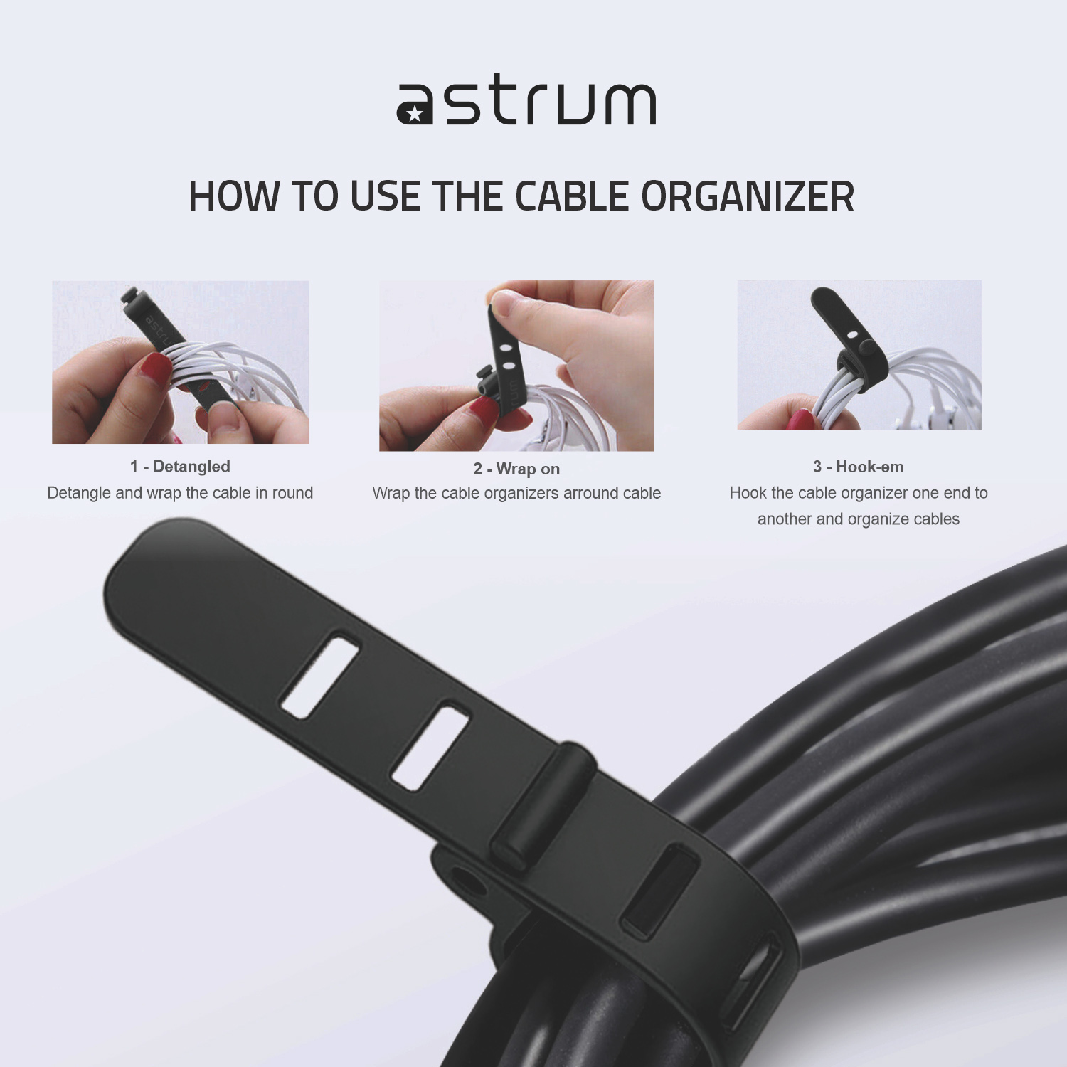 Astrum CO210 10-Pack Silicon Cable Organizer Straps for Efficient Cable Management and Organization