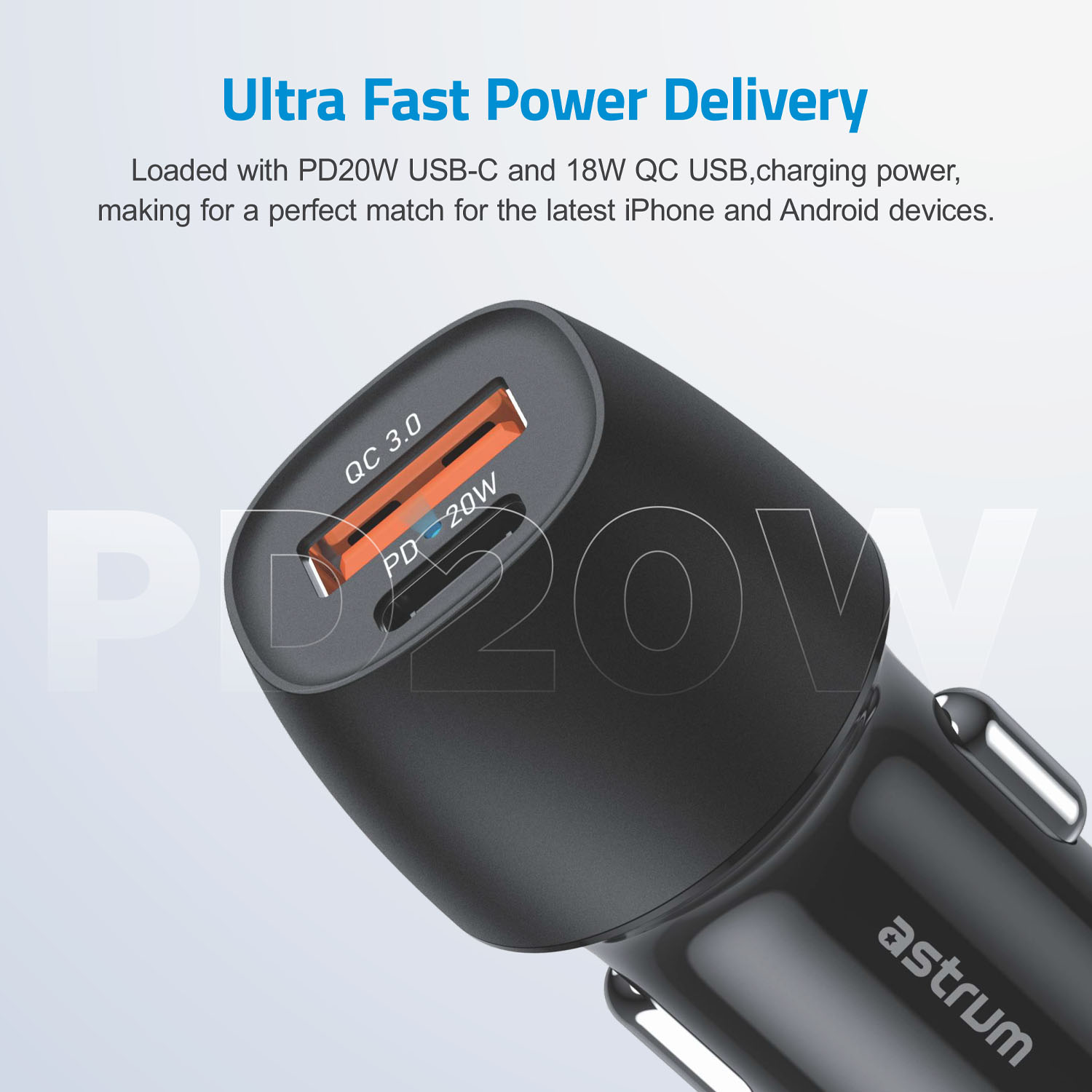 Astrum 20W USB-C PD 3A Dual USB Travel Car Charger - Pro Go PD20