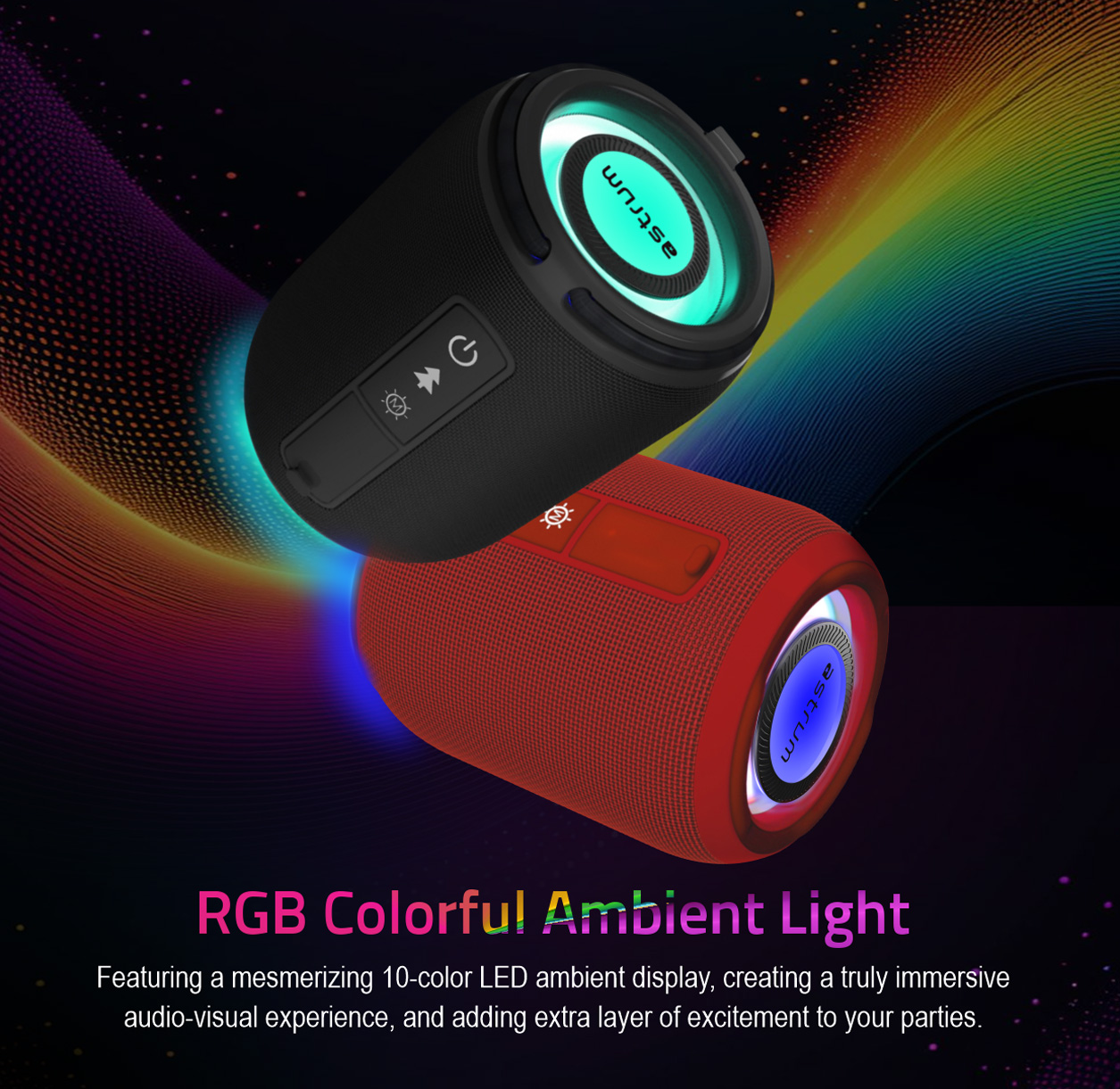 SP110 Portable Bluetooth Speaker 5.3, TF Card FM USB RGB Light TWS - Black