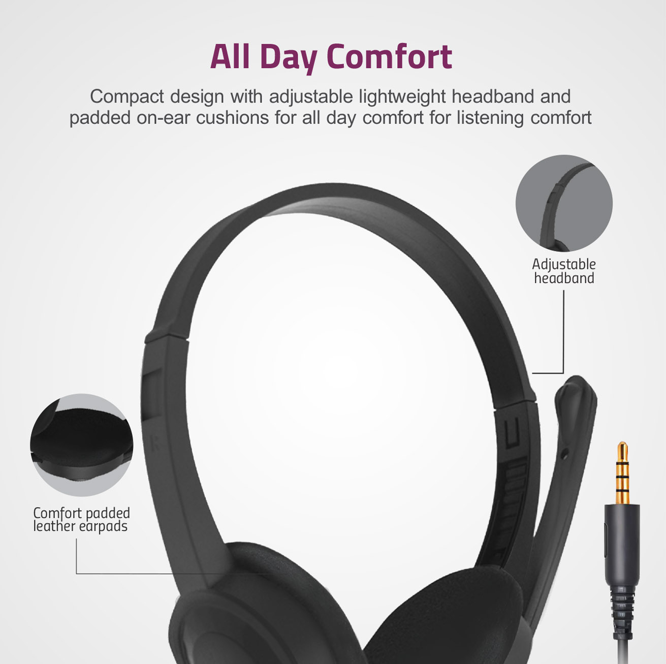 HS600 Over-Ear Headphones with Mic, 1 x 3.5mm Aux Jack for Mic/Audio