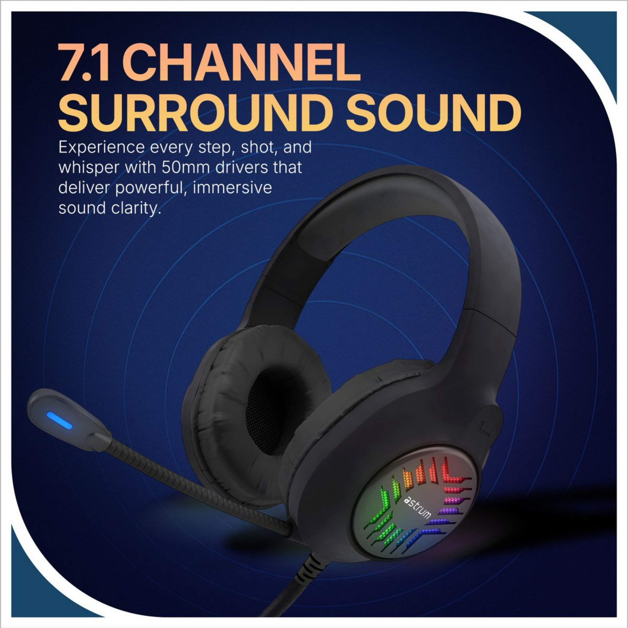 USB Wired Gaming Headset - 7.1 Surround Sound, RGB, Boom Mic - HG200