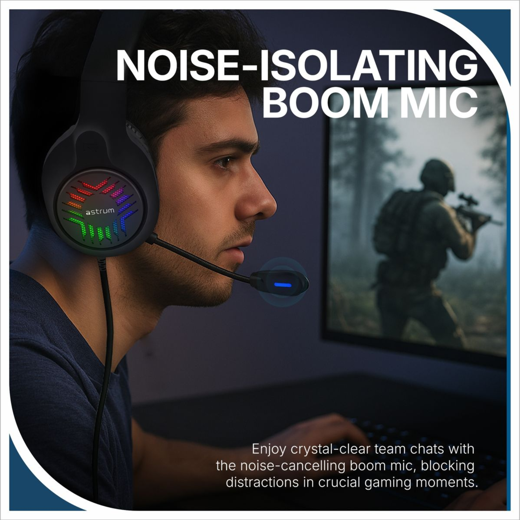 USB Wired Gaming Headset - 7.1 Surround Sound, RGB, Boom Mic - HG200