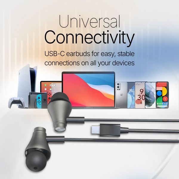 USB-C Wired Earphones – Hi-Fi Sound, In-Line Controls, 1.2m & Mic WIREZ10C