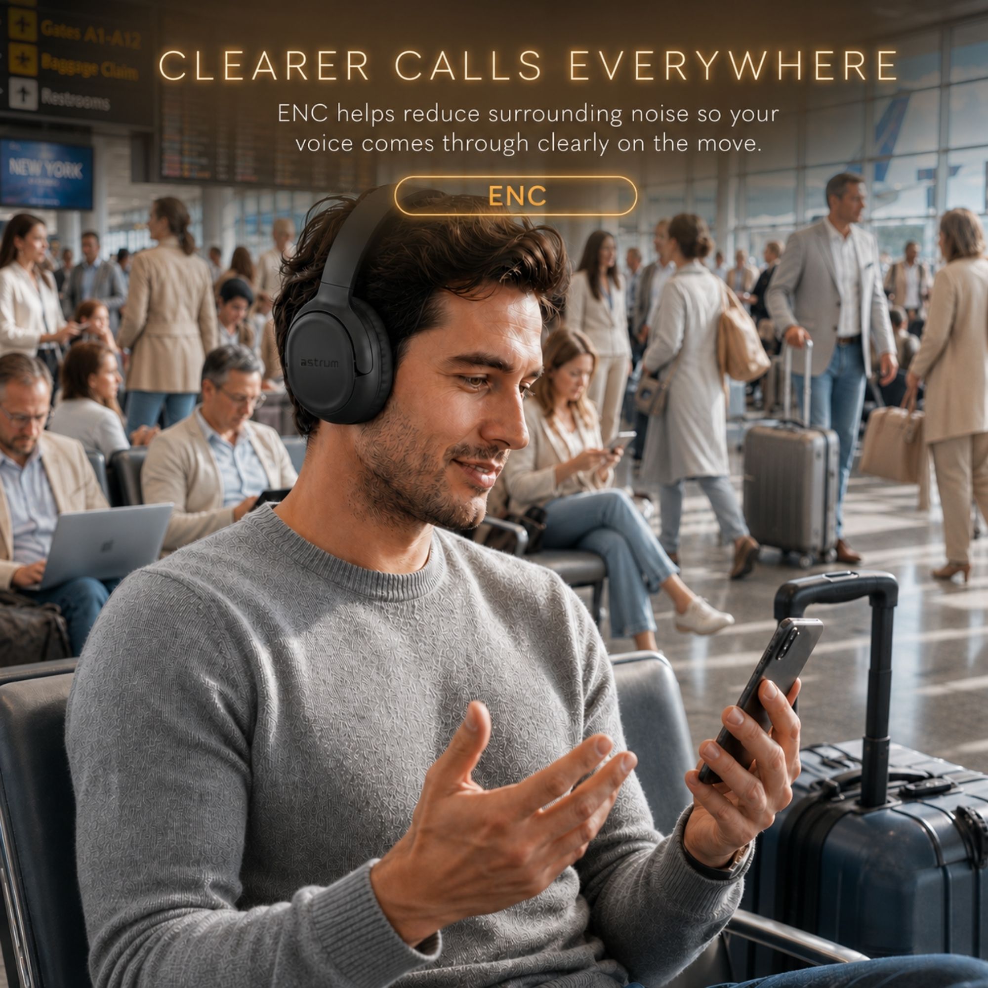Astrum ENC Wireless Headphones, 80Hr, BT 6.0, Multipoint, Foldable - EaseGo