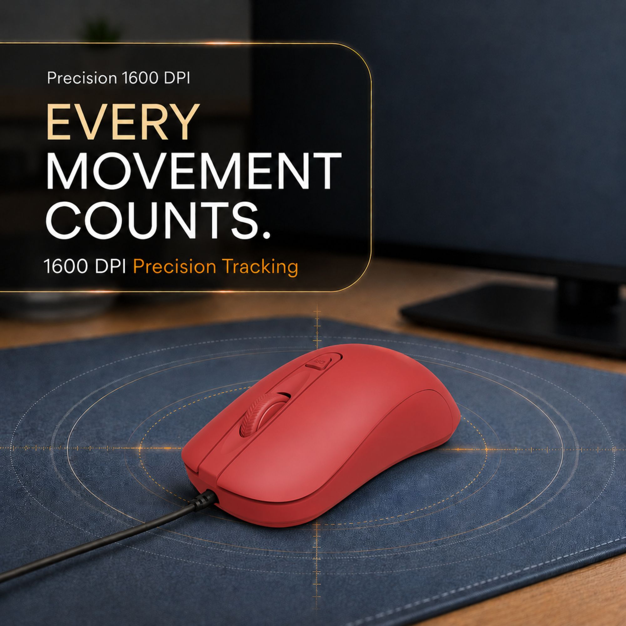 Astrum Full Size Wired Optical Mouse, 1600 DPI, 4 Buttons, 1.5m - MU10 (Red)