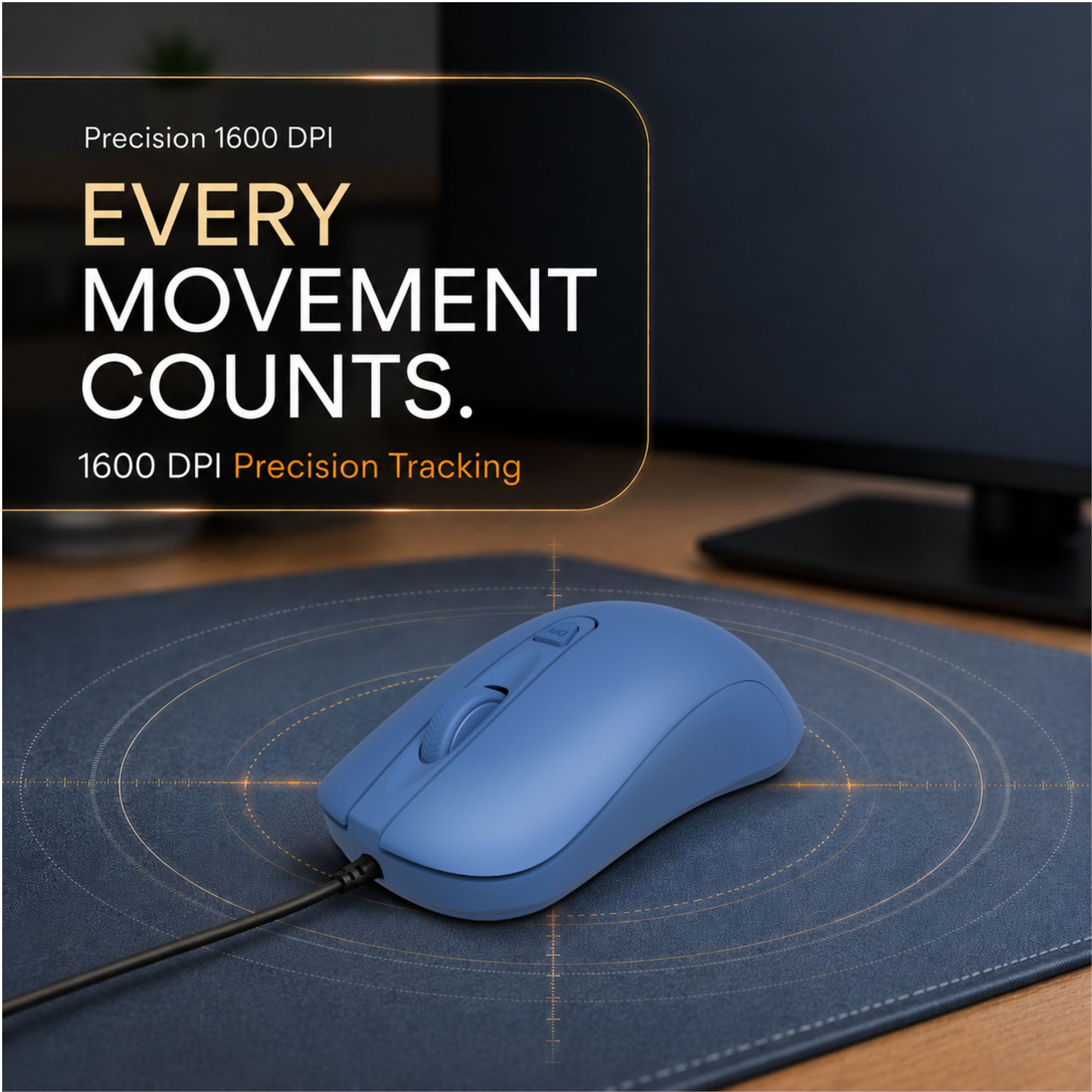 Astrum Full Size Wired Optical Mouse, 1600 DPI, 4 Buttons, 1.5m - MU10 (Blue)