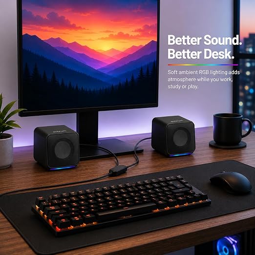 RGB LED Desktop Speakers, 2.0CH, 6W RMS, USB Powered- SPU05L